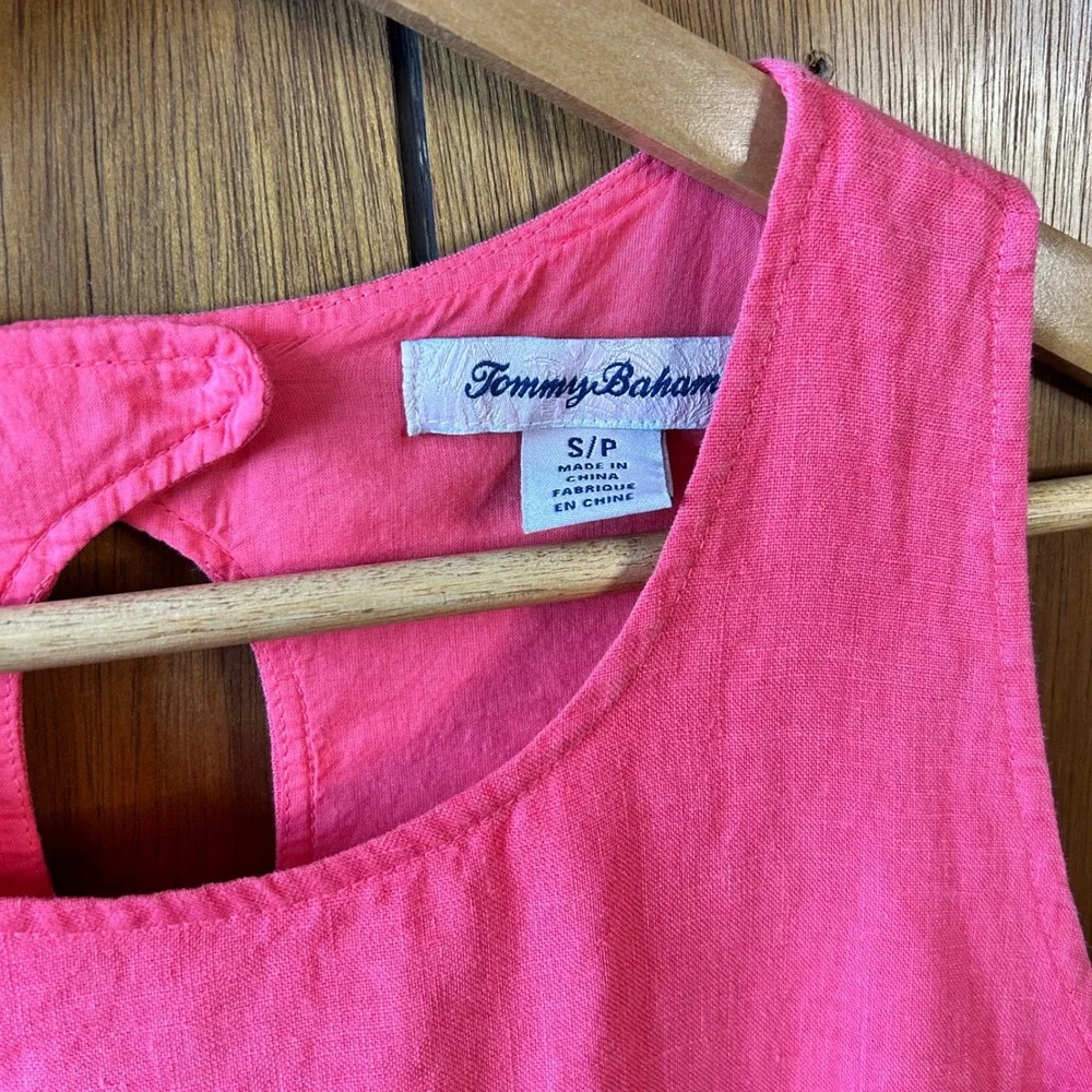 Tommy Bahama Pink Linen Sleeveless Shift Dress Raw Hem Keyhole Back Small - Picture 3 of 8